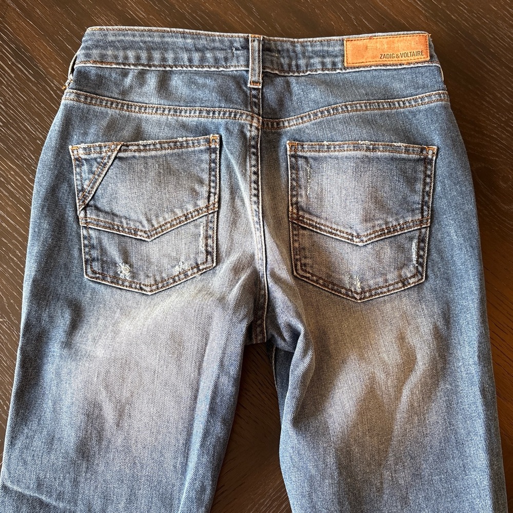 Zadig & Voltaire Eva Studded Distressed Slim Jeans Light Wash Sz 26 luxury demin - Picture 6 of 14